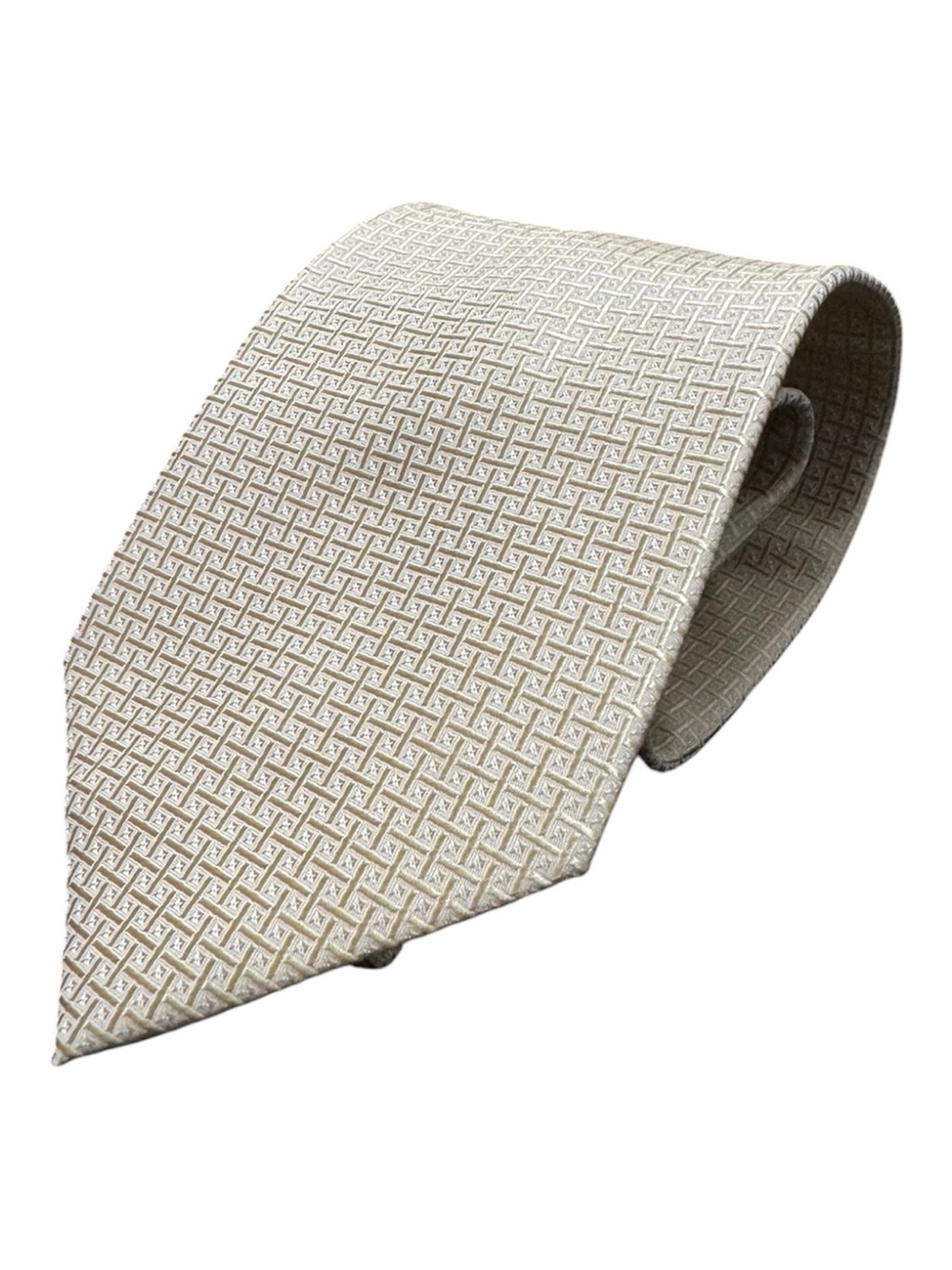 ERMENEGILDO ZEGNA Men’s Silk Geometric Jacquard Pattern Necktie - Tan